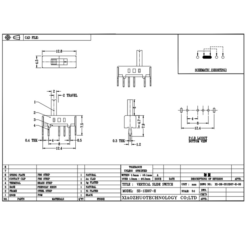 Interrupteur de diapositives SS13D07 Single-Row quatre-Interrupteur à bascule à broches, interrupteur à bascule vertical pour les appareils électriques, 3, 4, 5 et 6 positions Interrupteur coulissant